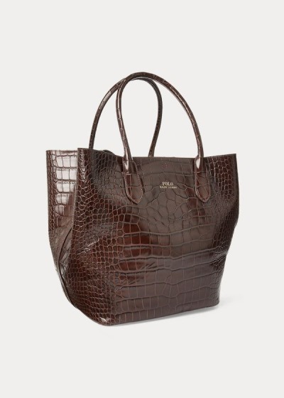 Bolsos De Mano Polo Ralph Lauren Mujer Chocolate - Embossed Large Bellport - MYUQX3250